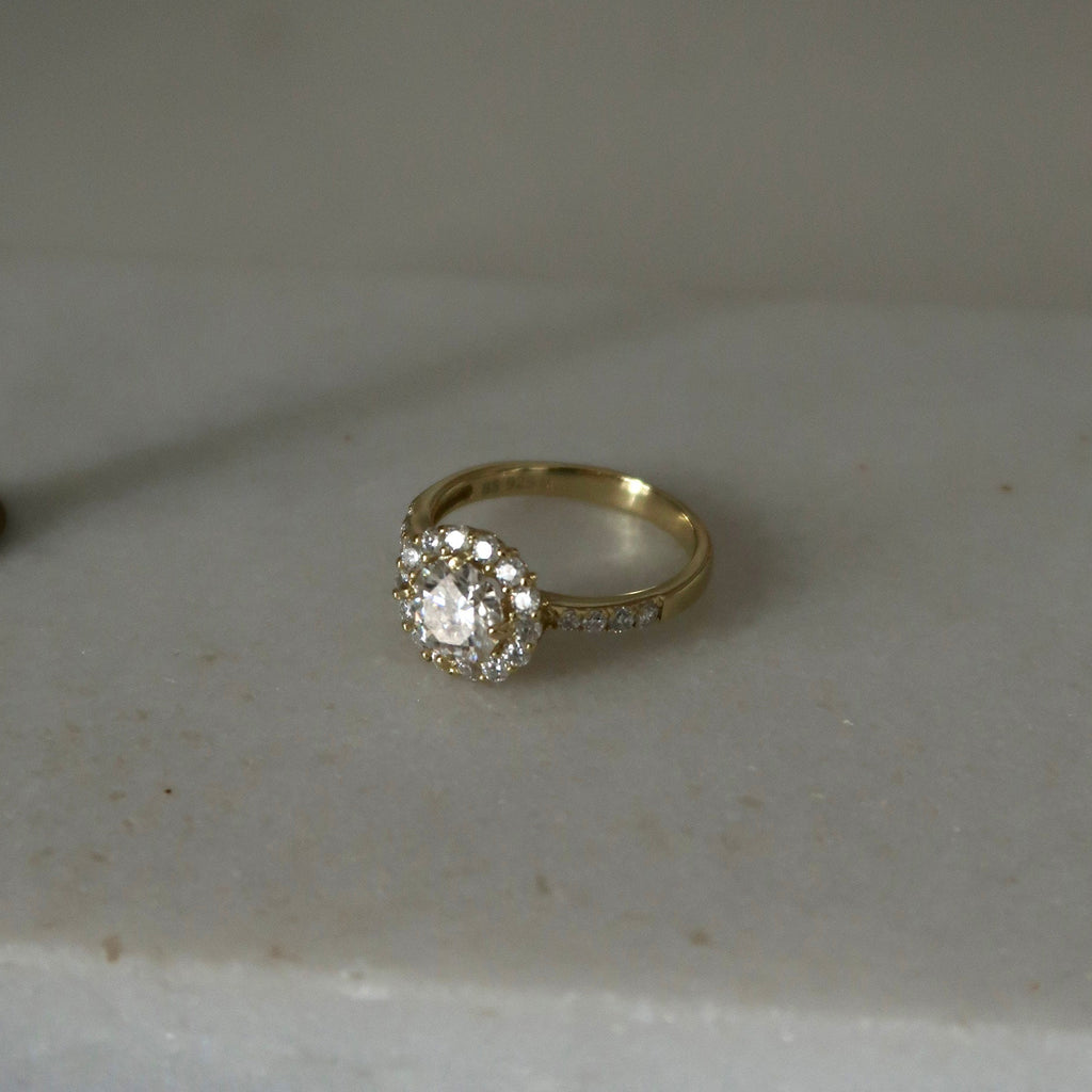 Gold Halo Moissanite Ring - Size 6