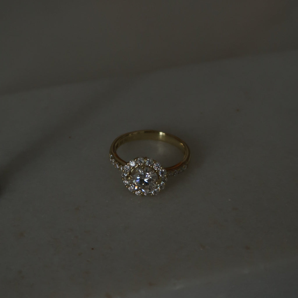 Gold Halo Moissanite Ring - Size 6