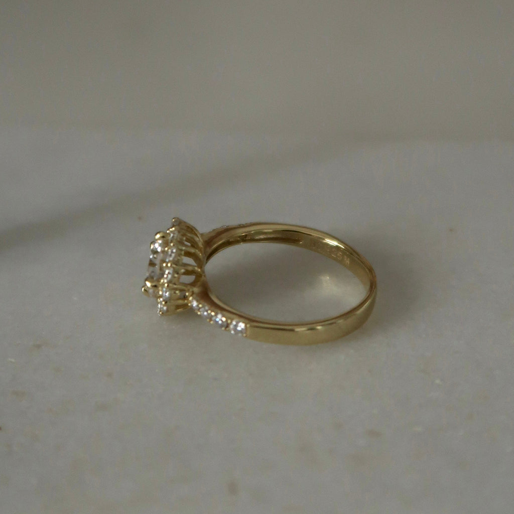 Gold Halo Moissanite Ring - Size 6