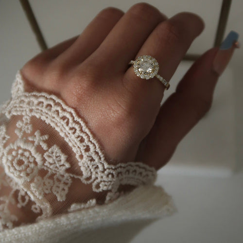 Gold Halo Moissanite Ring - Size 6