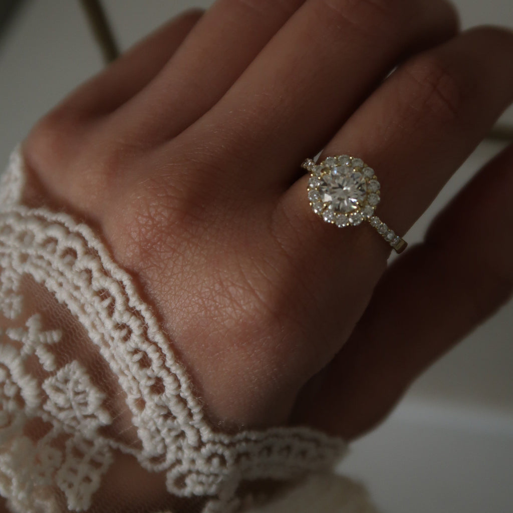 Gold Halo Moissanite Ring - Size 6